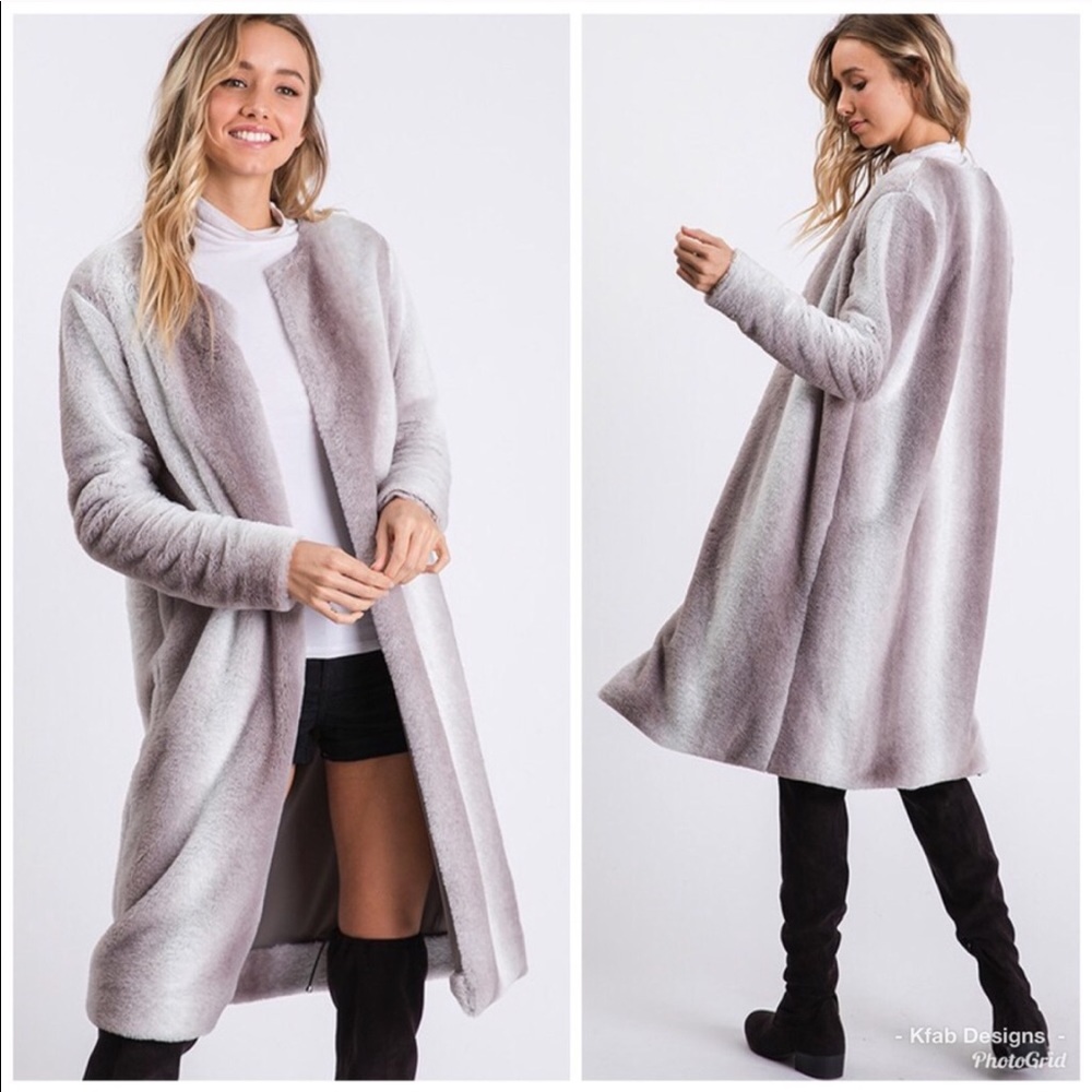Luxurious Faux Fur Open Front Long Coat - Picture 2 of 7